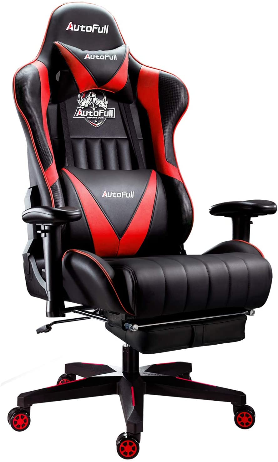 AutoFull Gaming Chair Racing Style Ergonomic High Back Computer Chair with Height Adjustment, Footrest，Headrest and Lumbar Support